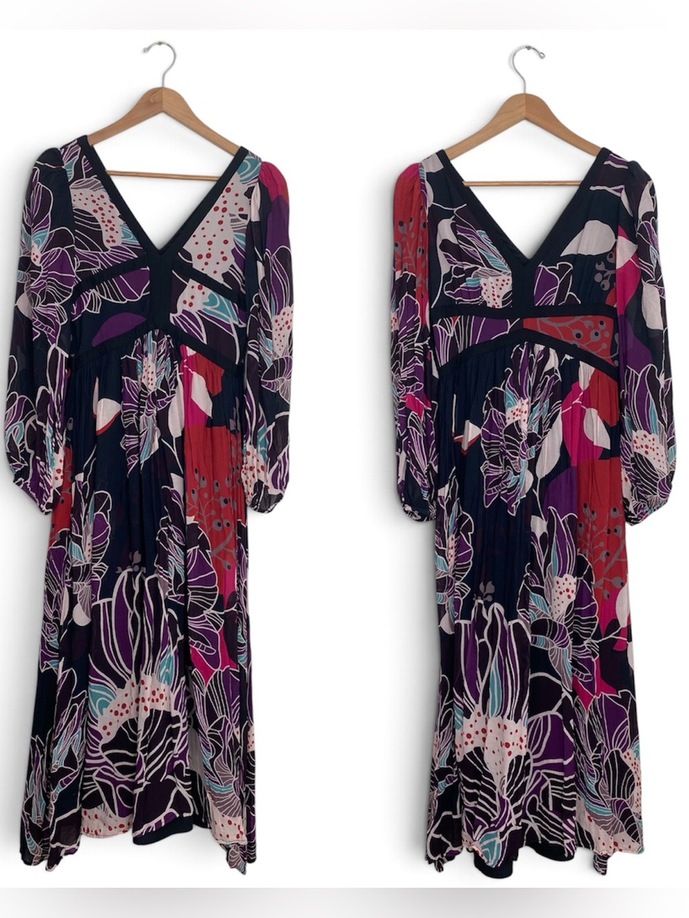 Anthropologie Let Me Be Mixed Media Floral Midi Dress Artsy Romantic Whimsigoth - Picture 5 of 7